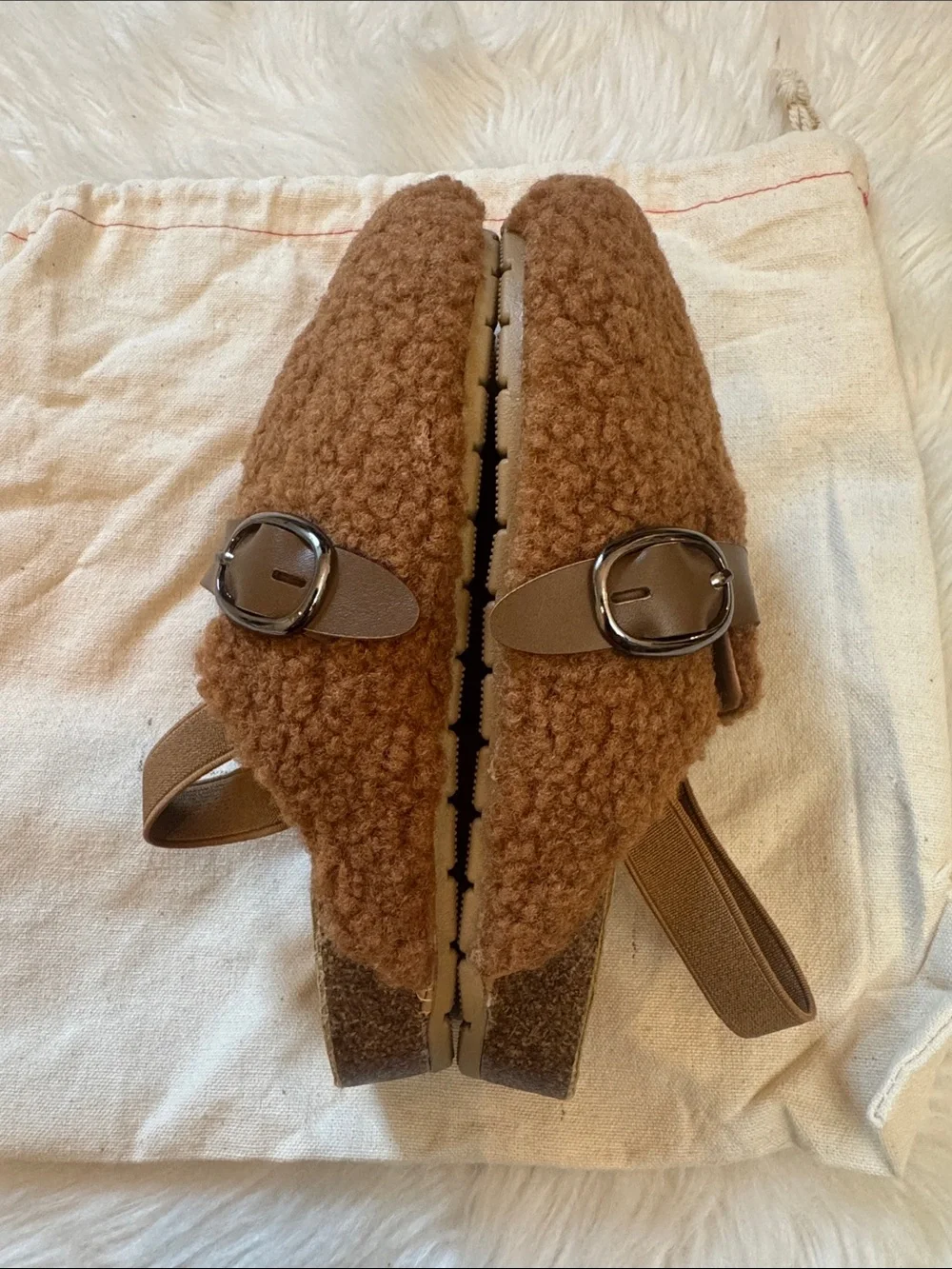 NWOT Size 29 IWAI Brown Fuzzy Slip-on Mules!